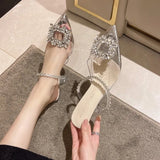 Summer New Style Pointed High Heel Fashion Wear Slippers Korean Version Of Rhinestone Pearl With Thin Heel