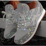 Style Women Casual Lace Up Sneakers Outdoor Sport Running Shoes Glitter Shoes Mesh Flat Shoes Ladies Sequin Vulcanized