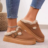 Breakj Cotton Shoes And Half Slippers Winter 2025 New Thick Soles Pedal Low Help Bread Shoes Belt Buckle With Velvet Cotton