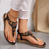 Breakj Women's Summer New Women's Shoes Summer Bohemian Flat-Soled Sandals Women's Beaded Beach