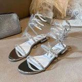 New Women Bling Butterfly Roman Sandals Female Sweet Fairy Flat Sandals Student Cool Shoes Crystal Snake Winding
