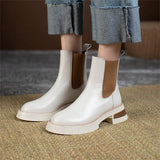 Women Shoes Genuine Leather Chelsea Boots Round Toe Ankle Boots Thick Med Heel Ladies Footwear Autumn Winter 39