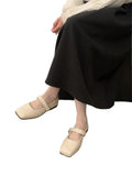 Breakj Jane Shoes Female 2024 Summer New Niche Design Sense Flat Bottom A Word Buckle Square Head Senior Sense Of Spring And Autumn Single