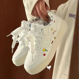 Breakj Thick-Soled Shoes Women 2025 Autumn New Round Head Breathable Student Bread Shoes Set Sports Leisure Small White