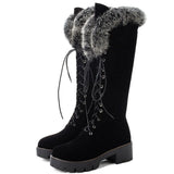 dropship 2023 large size 43 winter warm fur Shoes woman outdoor snow boots Women shoelaces knee high Boots female