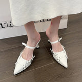 Spring Pointed Toe Mules Sandals Women Fashion Thin High Heels Party Dress Shoes Woman Metal Buckle Stiletto Heel