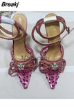 Women Sandals Summer Transparent Shoes Luxury Crystal Bowknot Slippers High Heels Mules Slides Ladies Party Wedding
