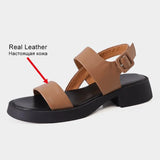 Size 34-40 Women Sandals Real Leather Retro Low Heel Summer Shoes For Women 2023 Fashion Platform Sandals Casual