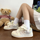 Breakj Cranberry Patchwork Color Thick Bottom Bread Shoes Female Lovely Versatile Casual Board Shoes Students Small White
