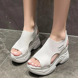 Breakj Weaving Thick-Soled Sandals Women's Spring And Summer Net Surface Breathable Fish Mouth And Heel Shoes Foot Movement Large-Size Casual Shoes