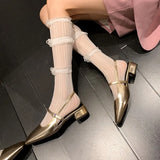 Size 33-41 Sandals Women 2023 Real Leather Chunky Heels Summer Shoes For Women Buckle Low Heel Elegant Gold