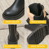 Chelsea Boots Chunky Boots Women Winter Shoes PU Leather Plush Ankle Boots Black Female Autumn Fashion Platform