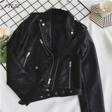 New Women Pu Leather Jacket Fashion Bright Color Black Motor Coats Short Faux Leather Biker Jackets Coat