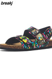 2023 New Summer Beach Cork Sandals Casual Women Outside Non-slip Black White Double Buckle Sandalias