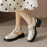 Size 34-40 Women Sandals Real Leather Rome Retro Medium Heels Shoes For Women Summer 2023 Fashion Platform