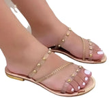 Women's Shoes 2023 Hot Basic Women's Slippers Summer Fashion Rhinestone Flat Shoes Sexy Sandals Transparent Non Slip