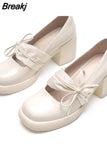 High Heels Mary Jean Pumps Shoes 2023 Fashion Spring Summer French Style Vintage Elegant Bowknot Pumps Comfy Walking
