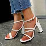 2021 Luxury Brand Design Summer High Heels Women's Thick Heel Sandals Sexy Open Toe with Solid Buckle Strap Kopmkp Square