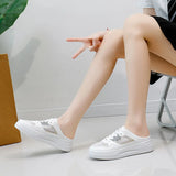 Breakj Summer New Baotou Half Slippers Women Wear Shoes Leisure A Foot Pedal Lazy Thin Bottom Small White Shoes CY