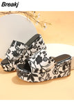 Women's Summer Shoes 2023 Casual Thick Sole Wedge Slippers Flip-flops Outdoor Beach Fish Mouth Shoes Popular Print
