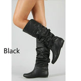 Breakj Flat-Bottomed Long Boots Women Autumn And Winter New In The New Increase In The Pu Leather Face Round Head Cover Thin Women