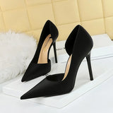Breakj Korean Version Of Fashion Simple Pedicure Show Thin Heel Ultra High Heel Shallow Mouth Tip Side Hollow Out Single Shoes Women's High