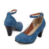 Spike Heel Ladies Pumps Lychee Grain Leather Round Toe Colorful Party Handmade Ankle Strap Shoes Women Elegant Fashion Plus