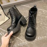 Breakj 2025 Autumn And Winter New British Style And Tie Martin Boots Women Thick Bottom High And Fashion Short