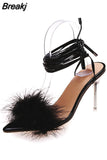Women's Sandals 2023 Summer Hot Sale Women's Sandals Feather Crystal Pointed Open Toe Sandals Banquet Party Zapatos Para