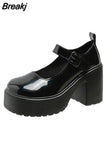 New Fashion Women's Thick Sole Round Toe High Heel Shoes with Shallow Buckle Casual Large Women's High Heel Shoes