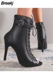 Women Sandals Fashion Sexy Thin High Heels Open Toe Zipper Dancing Shoes Summer Ballroom Dance Short Boots Woman's Plus Size