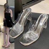 Breakj Transparent High-Heeled Women 2025 Summer New Word With High-Heeled Slippers Crystal And Coarse Sandals