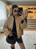 Shinny Sequin Women Cropped Jacket Stand Collar Long Sleeve Lady Solid Coat 2023 Autumn New Female Gold Street