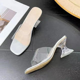Strange Transparent Heels Slippers Women Summer Plus Size Clear Pvc Sandals Woman Slip On High Heeled Party Shoes