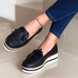Loafers Platform Woman Slip On Sneakers Tassel Bowtie Women's Soft PU Leather Sewing Flat Female Shoes All Seasons