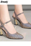 2023 High Heels New Solid Color Sandals Summer One Word Buckle Comfortable Baotou Sexy Single Shoes Women Casual