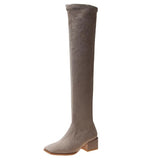 Female Women Boots Sexy Zipper Over The Knee Boots Women Flats Shoes Square Toe Long Boots Thigh High