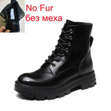Women Genuine Leather Motorcycle Boots Round Toe Lace Up Shoes Thick Med Heel Ladies Ankle Boots 2021 Autumn Winter