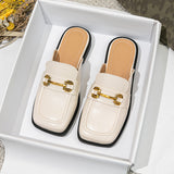 Breakj And Autumn New Bag Head Half Slippers Female British Style French Style Metal Outside Wearing A Foot Pedal Muller Shoes Large-Size
