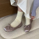 Breakj New Square-Headed Flat Shoes Bow Ballet Ballet Princess Wind Pure Color Sweet Single Shoes