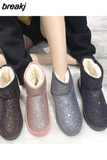 Women Glitter Boots 2023 Short Plush Woman New Warm Soft Ladies Ankle Boot Winter Fur Bling Platform Female Casual
