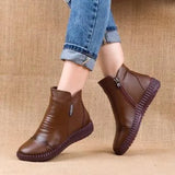 2021 Autumn Fashion Women Genuine Leather Boots Handmade Vintage Flat Ankle Botines Shoes Woman Winter botas