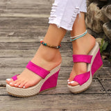 Word With Slope And Exposed Toe High-Heeled Sandals Women Large Size Waterproof Table Cloth Cold Slippers