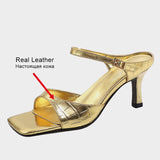 Size 33-41 Women Sandals Summer High Heels Shoes For Women Mules Genuine Leather Buckle Party Slippers Open Toe