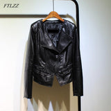 Women Pu Leather Jacket Spring Autumn Short Jackets Female Turn-down Collar Outerwear Black Slim Faux Soft Leather