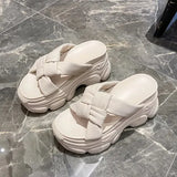 House Slippers Platform Slides Slipers Women Heeled Mules Black Sandals Fashion Lady 2024 High Summer Beige Luxury