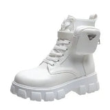 Breakj 2024 New Tling With Round Head Thick-Bottomed Short-Singular Boots Female British Style Fashion Martin