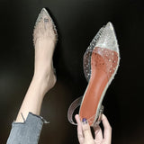 Transparent Women Pumps Sandals Crystal Mid Heels Pumps Rhinestone Pointed Toe Women Bridesmaid Wedding