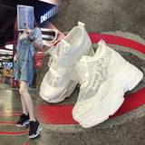 New Breathable Net Shoes Women's New Casual Sports Loose Cake Shoes Net Yarn Heightening Small White