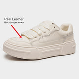 Size 35-40 Women Sneakers Real Leather Casual White Platform Shoes For Women Heels Pumps Walking Girls Student